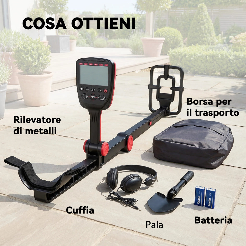 Metal Detector per Adulti 139x26x30 cm 4 Modalità Bobina IP68 Impermeabile Display LCD Nero