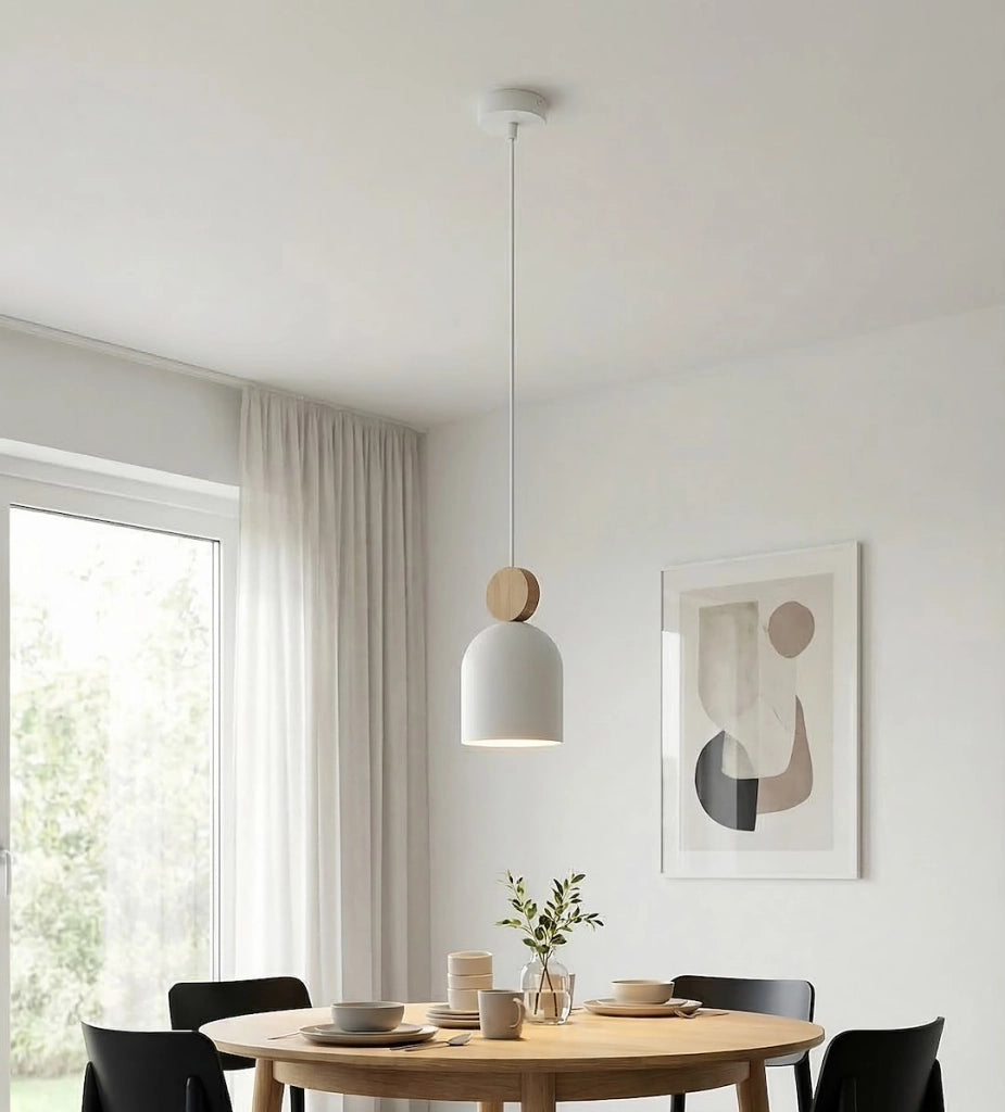 Lampada sospesa scandinava MESI bianca legno GU10 Emibig
