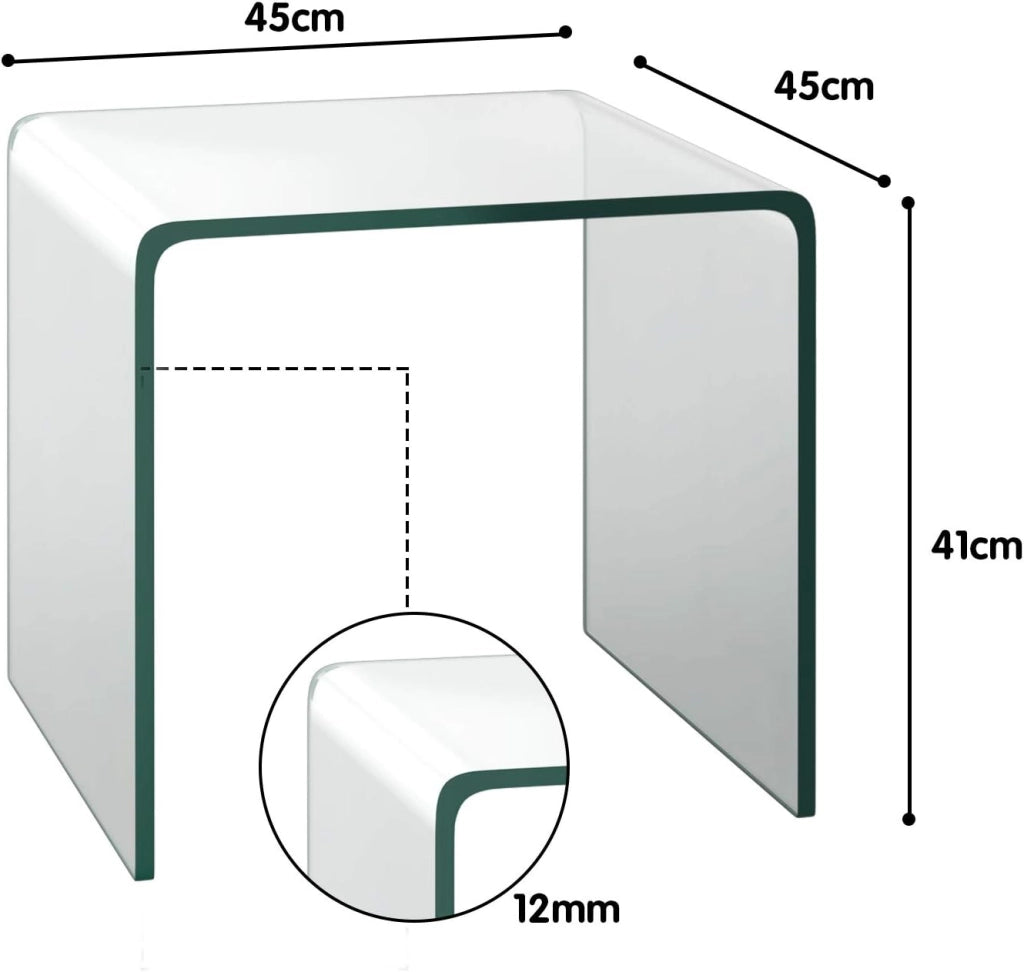 Tavolino da Salotto in Vetro Temperato, Tavolino con Bordi a Cascata & Piedini Antiscivolo, Tavolino Moderno per Camera da Letto, Soggiorno, Ufficio e Hotel, 45 x 45 x 41 cm