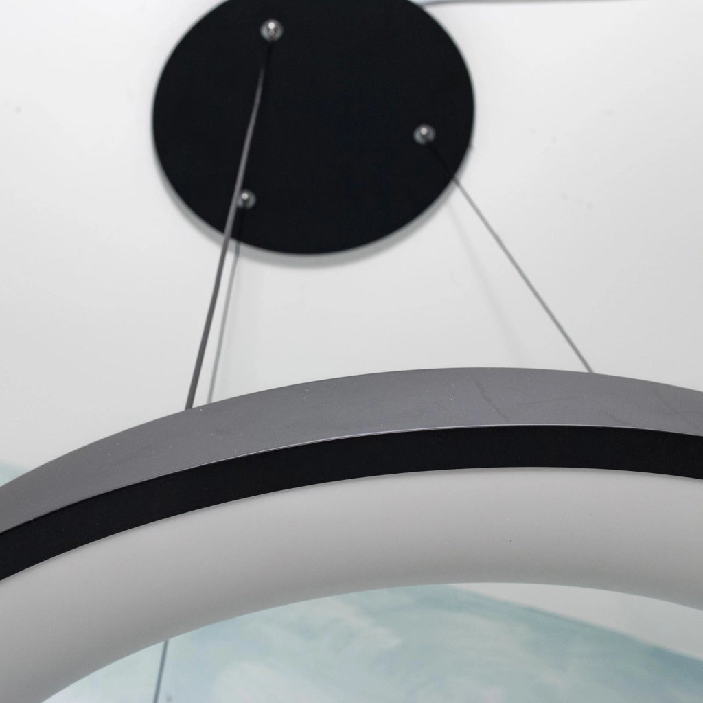 Lampadario soffitto cerchio luminoso LED 43W CCT pendente nero elegante sospensione dimmerabile luce tavolo cucina telecomando 230V 60cm