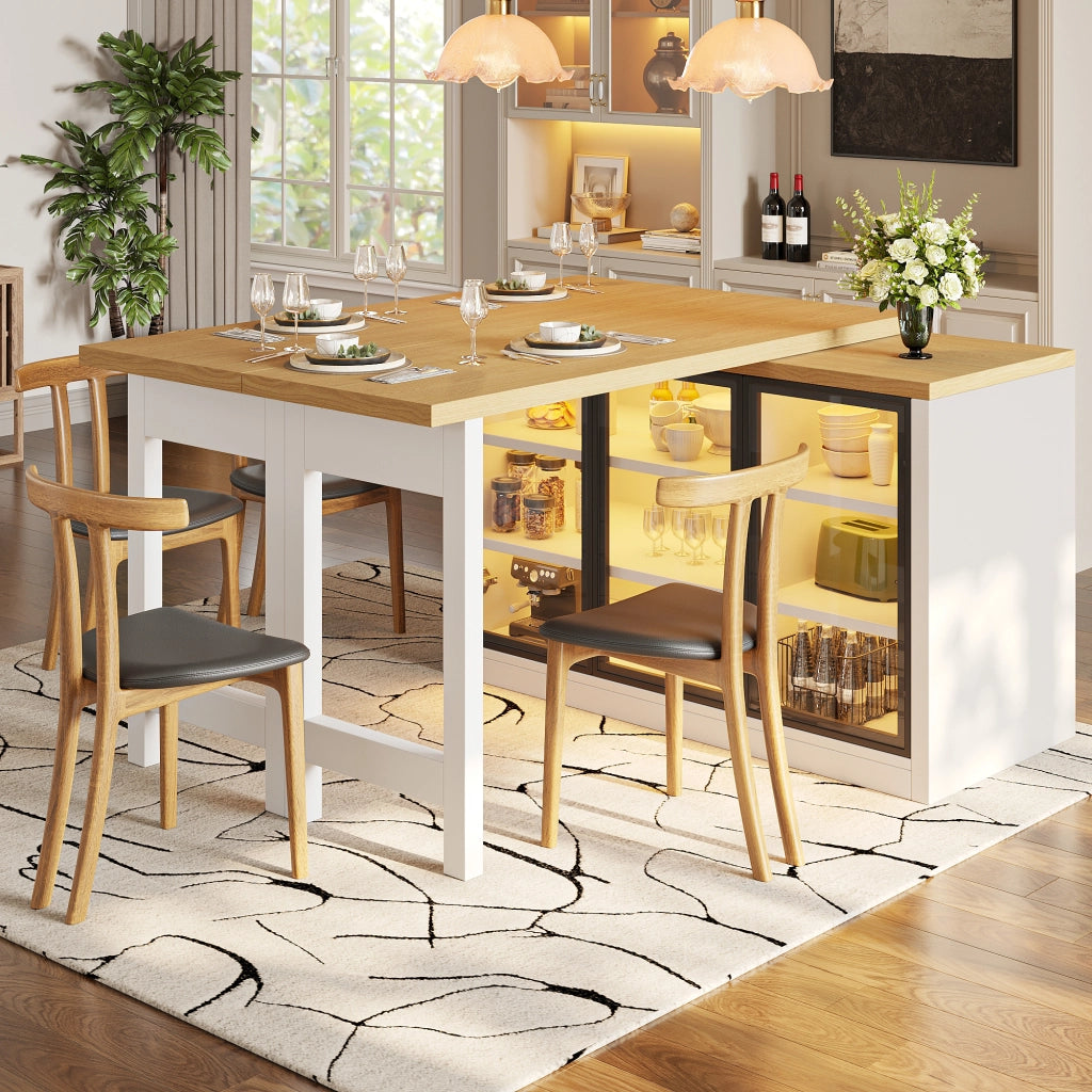 Tavolo da pranzo con armadio laterale; piano girevole a 360°; luce multicolore; per cucina e sala da pranzo; 120 × 40 × 72 cm