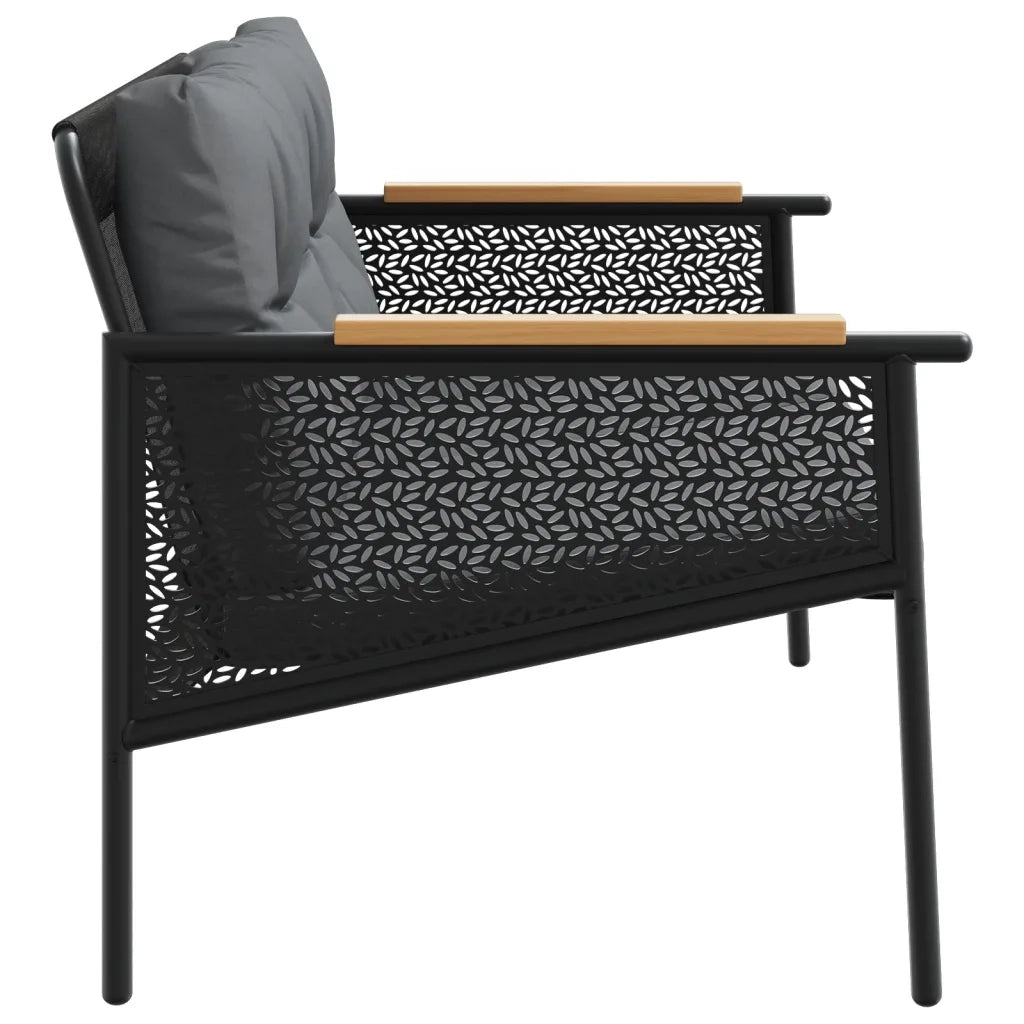 Panchina da Giardino con Cuscini 116 cm Nera in Acciaio 4009303