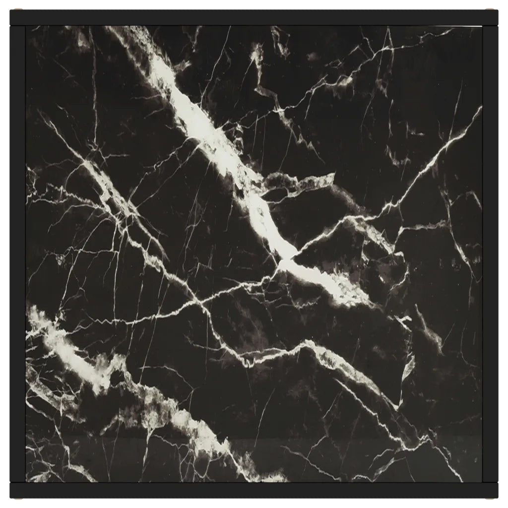 Tavolino da Salotto Nero con Vetro Marmo Nero-Tavolino da soggiorno 60x60x35 cm