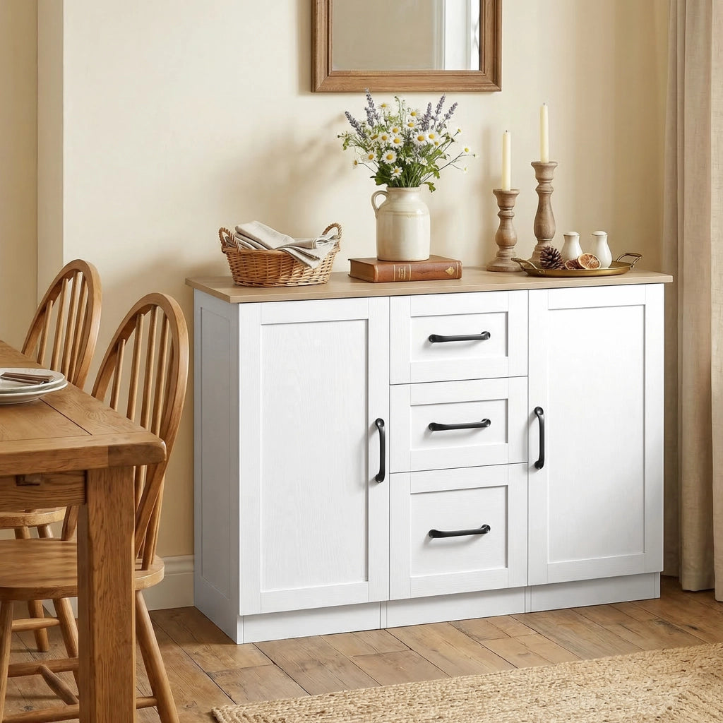 Cassettiera con ante ¨C zephmum ¨C 110x35x80,4cm bianco e legno naturale