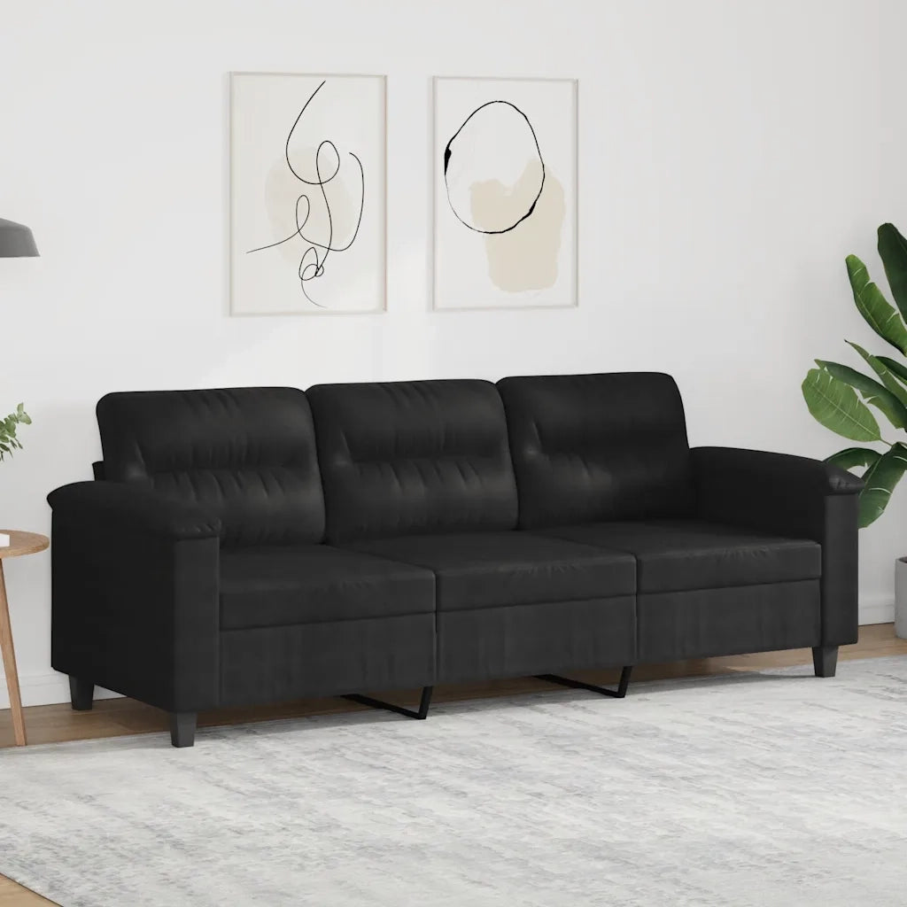 Divano a 3 Posti Nero 180 cm in Tessuto Microfibra 359570