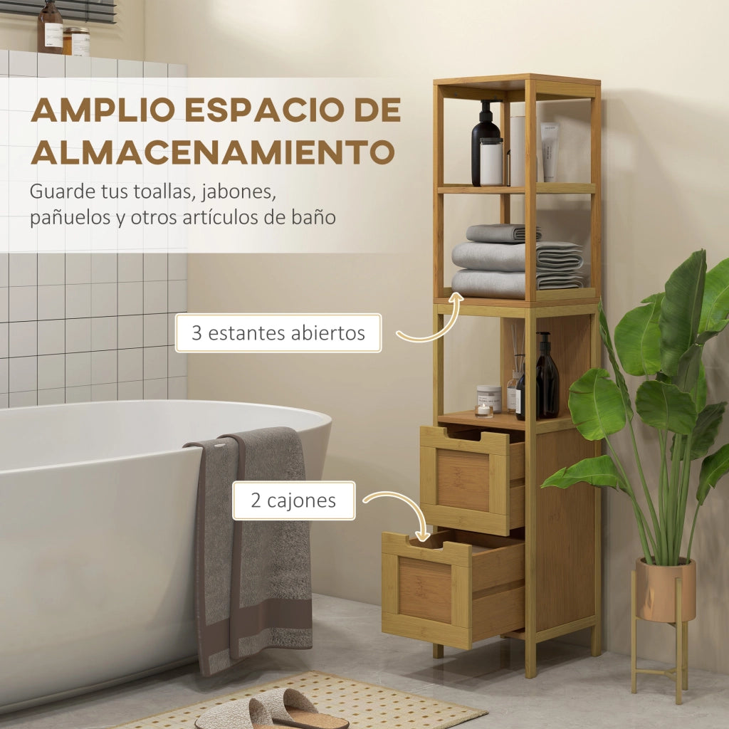 Armadietto Bagno Alto con 3 Ripiani e 2 Cassetti in Bamb¨´ ¨C Minimal ¨C 30x30x144 cm