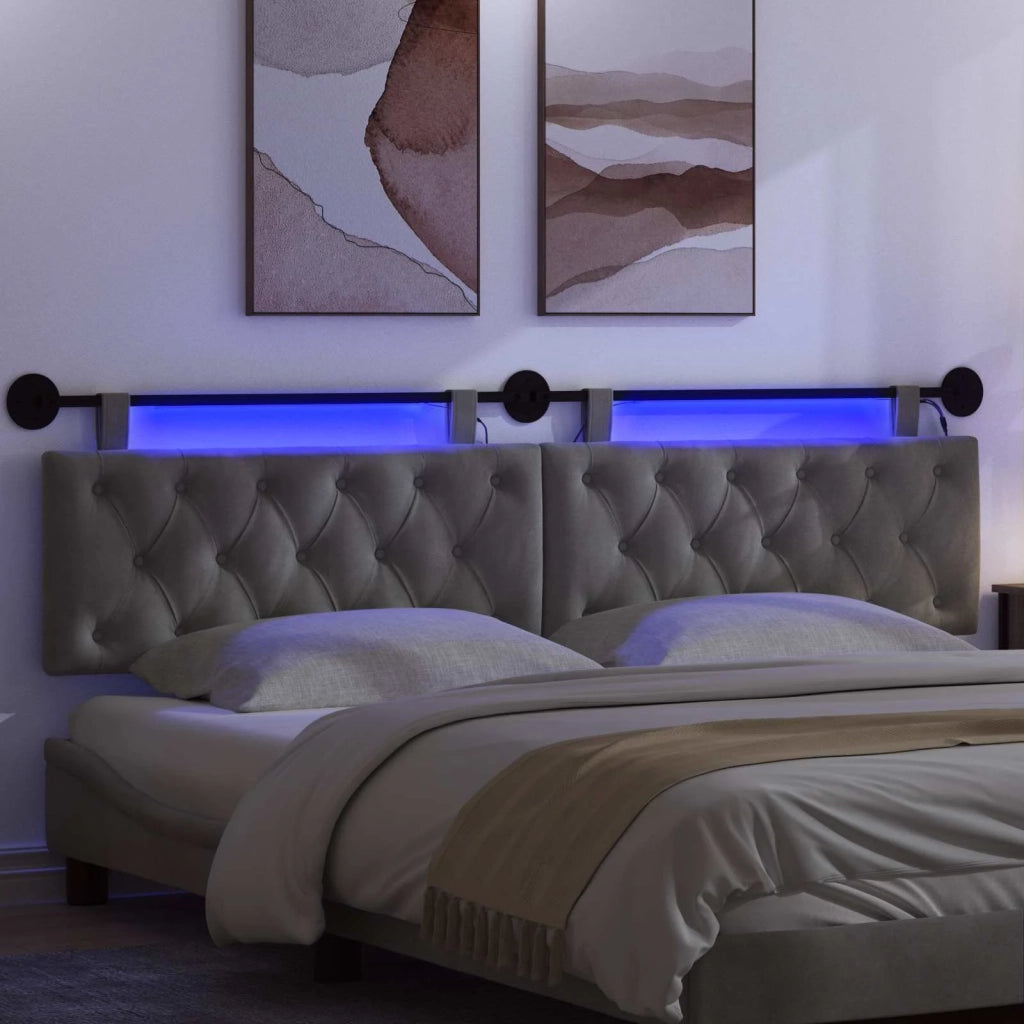 Testiera sospesa Con luce LED Grigio Scuro Velluto 3424722