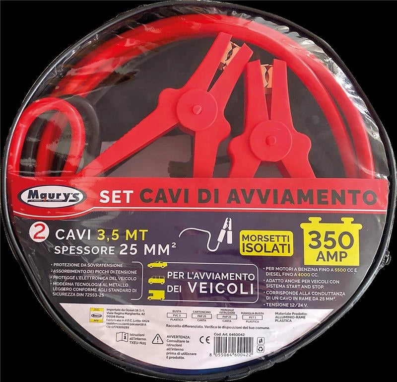 SET CAVI DI AVVIAMENTO PER BATTERIA 350 AMP 25 MM  3,5 MT MORESETTI ISOLATI