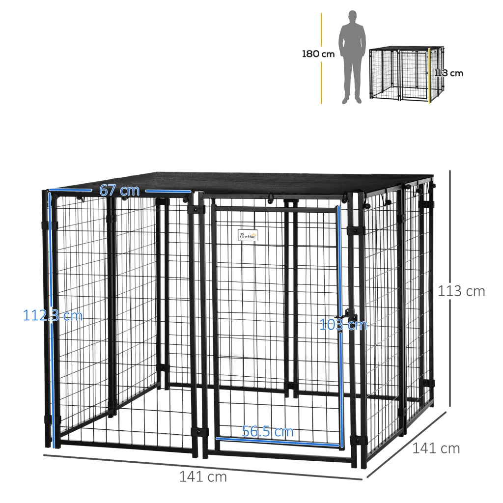 Recinto per Cani Pieghevole con Copertura ¨C zephmum ¨C 8 Pannelli con Porta, 141x141x113cm, Nero