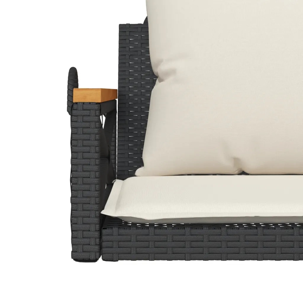 Panca da Giardino | Panchina a Dondolo con Cuscini Nera 63x62x40 cm in Polyrattan