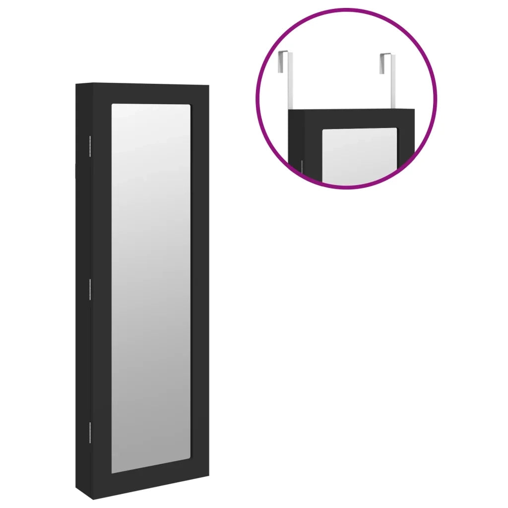Armadio Portagioie con Specchio a Muro Nero 30x8,5x90 cm 353212
