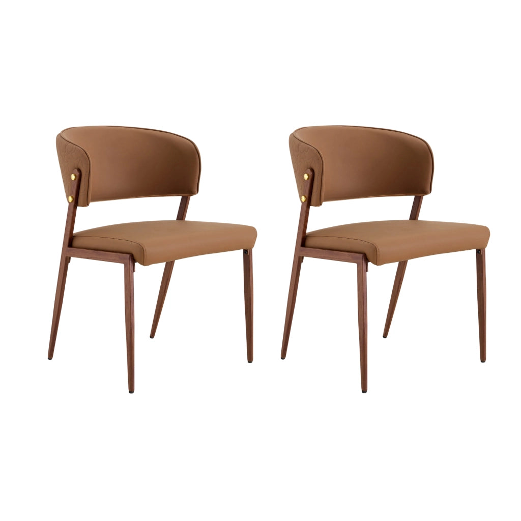 Sedia da pranzo moderna 74x53.5x51 cm in PU e metallo marrone