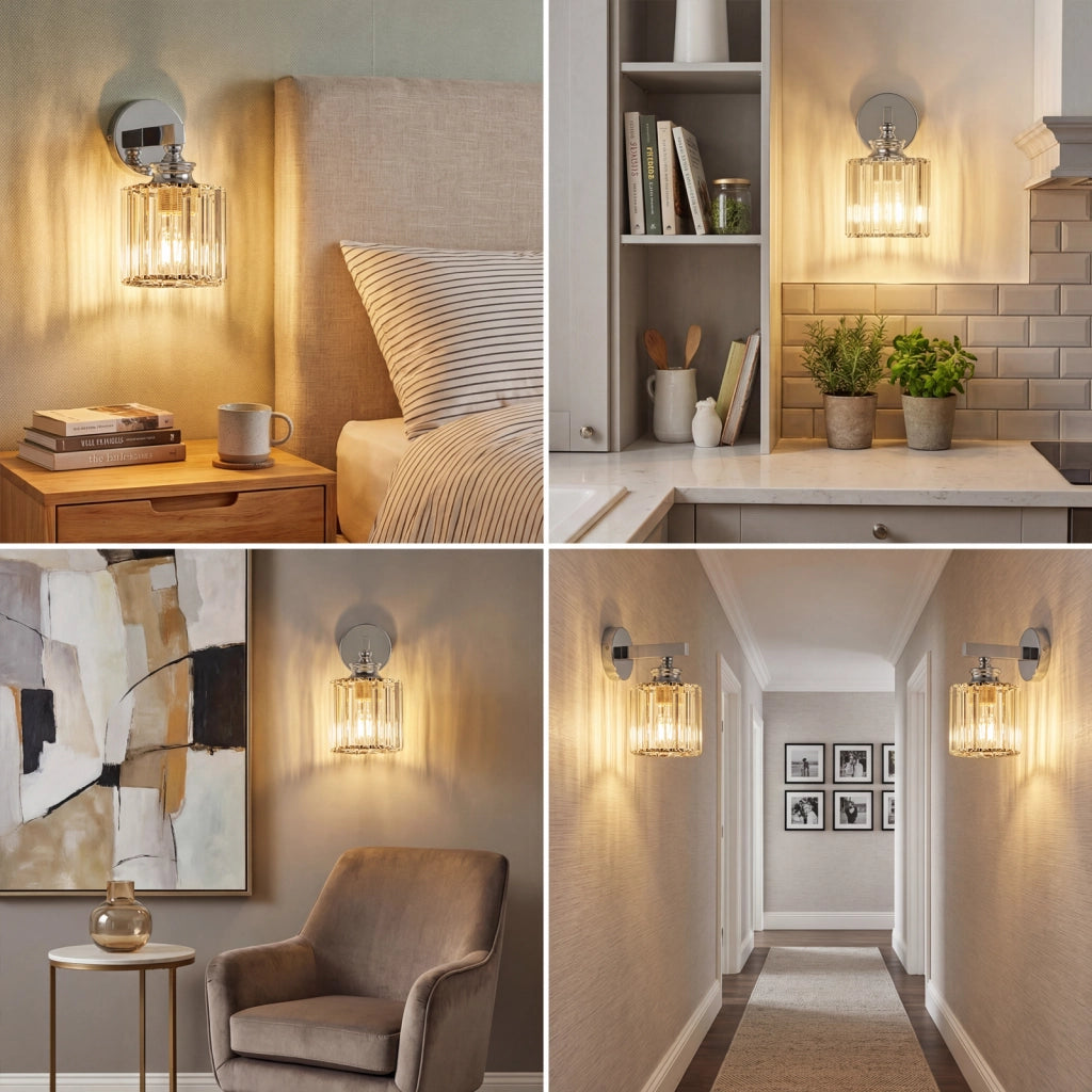 ZMH Lampada da Parete Moderna in Cristallo E27 da Interno per Comodino Corridoio Scala Camera da Letto Senza Lampadina