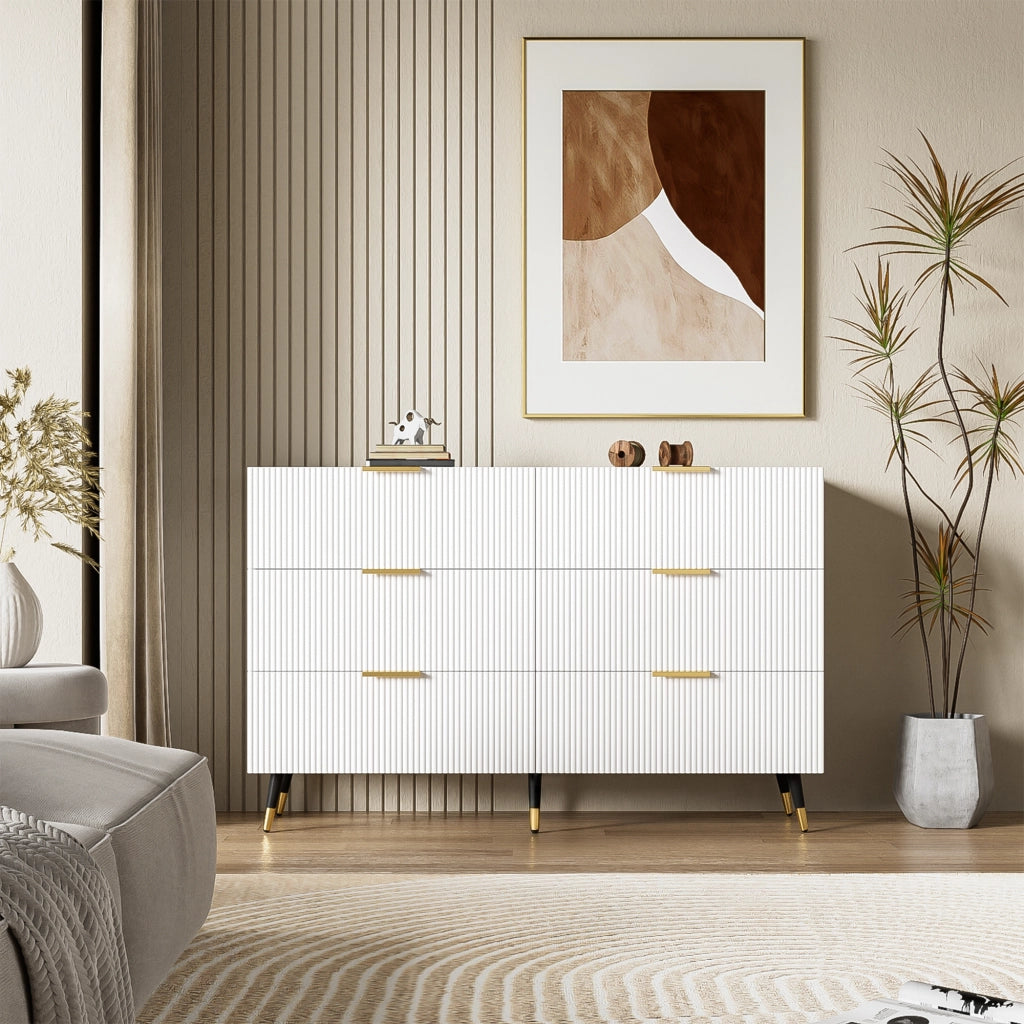 Credenza moderna con 6 cassetti in truciolare bianco e gambe oro per soggiorno sala da pranzo e camera da letto 120 × 77 × 40 cm