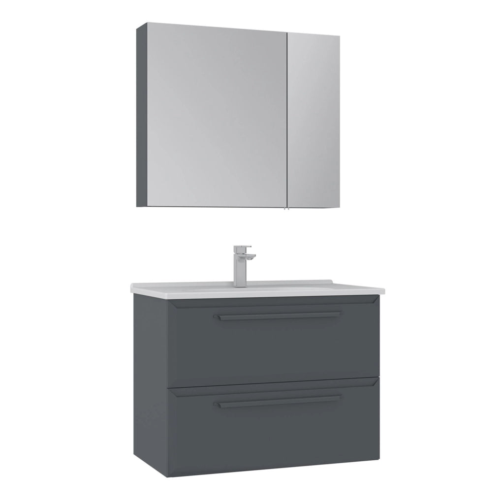 Set mobile lavabo con specchio (2 pezzi) "Nuvola 80 v2" - 80 x 50 x 62 cm - Antracite