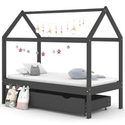 Giroletto Bambini Cassetto-Struttura Letto Bambini Grigio Scuro Pino Massello 80x160cm