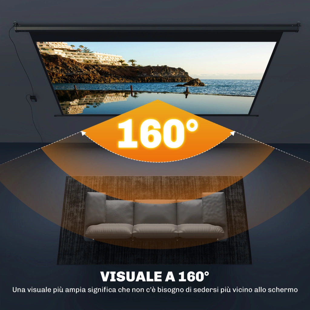 Telo per Proiettore 120" Formato 16:9 Motorizzato con Telecomando Fissaggio a Muro e Soffitto Nero