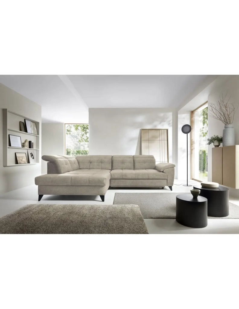 Divano ad angolo Beige 5 posti angolo sinistro molle ondulate INFERNO