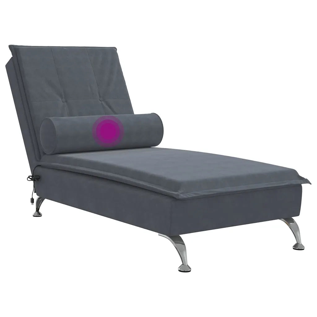 Chaise Longue Massaggi con Capezzale Grigio Scuro in Velluto 379451