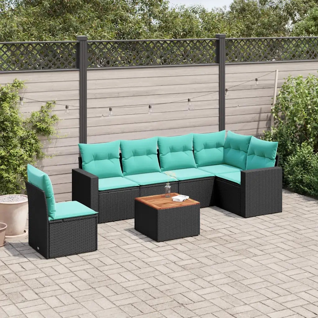 Set Divani da Giardino 7 pz con Cuscini Nero in Polyrattan 3256477