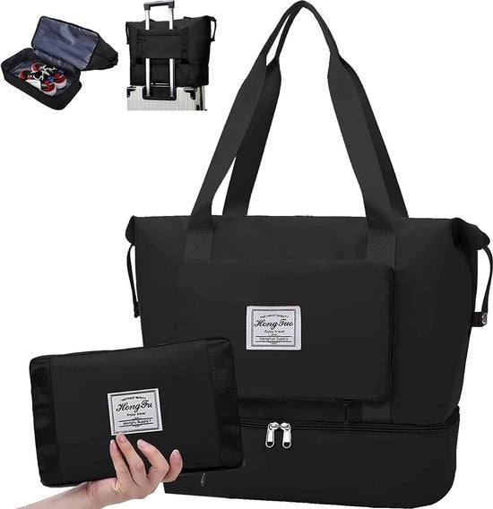 Sporttas grande per uomo e donna Teggiolino riportabile Borsa a mano per week-end Borsa per allenamento con compartimento umido e compartimento per scarpe Leggera per viaggi in palestra (nero 2)