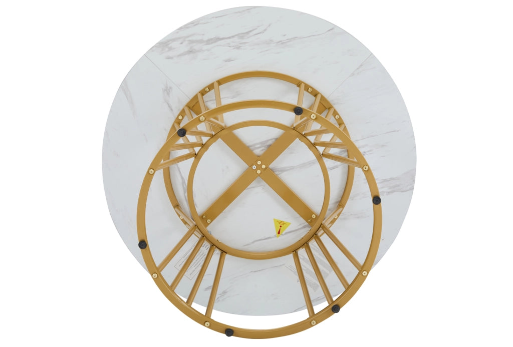Tavolo rotondo ? 100 x 75 cm con piano effetto marmo in MDF bianco