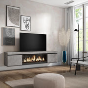 Mobile TV, Soggiorno, 208x35x45cm, Per TV fino a 80", Camino elettrico XXL, da appendere, grigio cemento RF3207