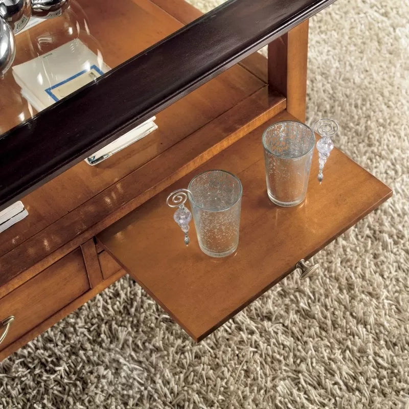 Tavolino quadrato classico 2 cassetti 2 tiretti legno bicolore 90x90x48 - Mobili 2G