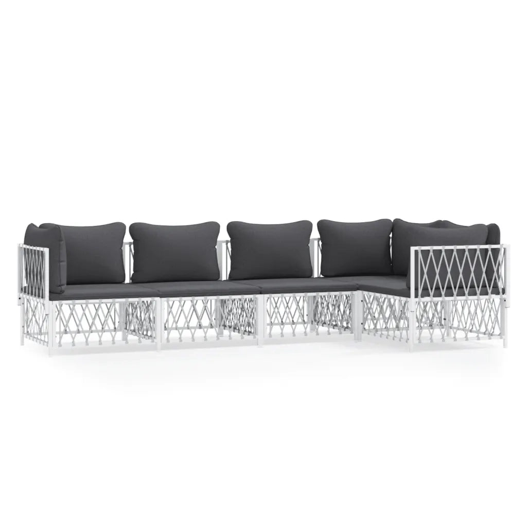 Set Salotto da Giardino 5 pz con Cuscini in Acciaio Bianco 3186872