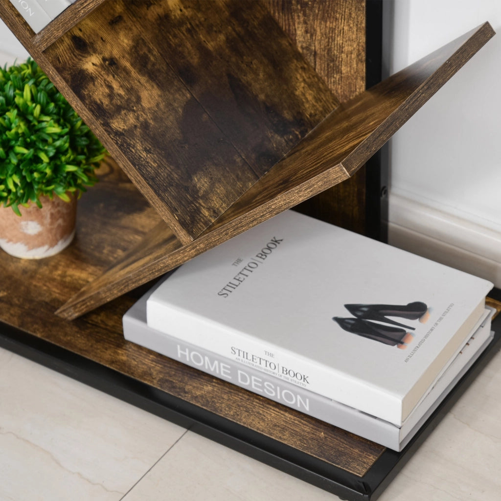 EasyComfort Libreria ad Albero in Legno, Scaffale Salvaspazio a Colonna con 10 Ripiani in Stile Industriale, 50x28x142cm