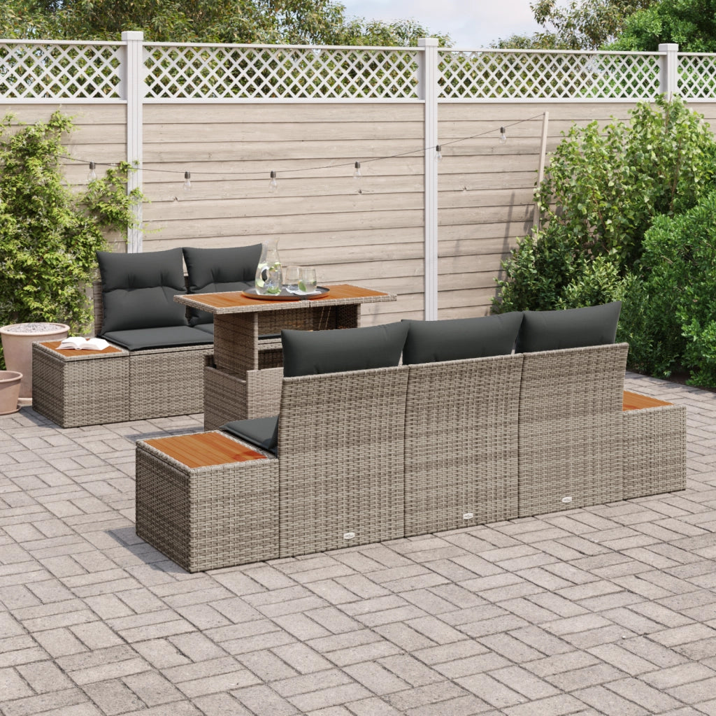 Set Divano da Giardino 6 Pezzi con Cuscini Grigio Rattan Sintetico