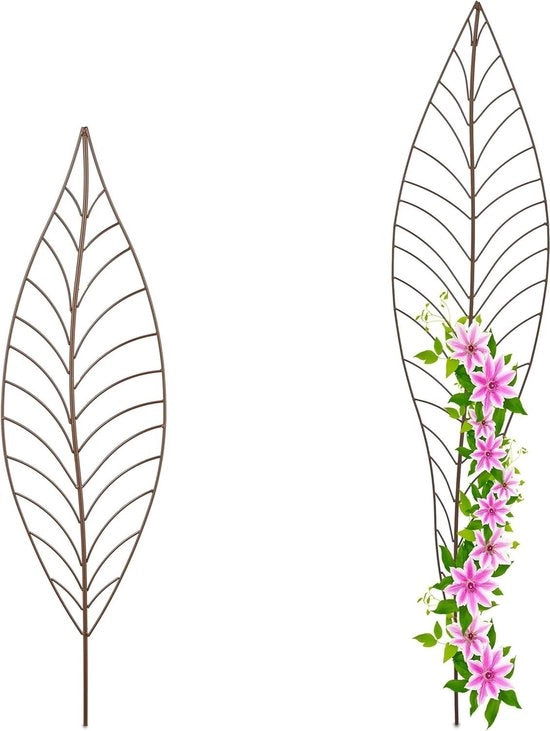 Set di sostegno per piante da giardino da 2 steccate foglie 2 dimensioni - Recla per piante rampicanti - Materiale metallico, libero, marrone