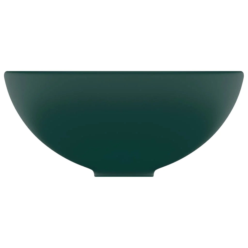 Lavabo rotondo di lusso per bagno lavabo da appoggio lavabo interno per cabina cosmetica 32,5 x 14 cm ceramica verde scuro opaco 02_0002712