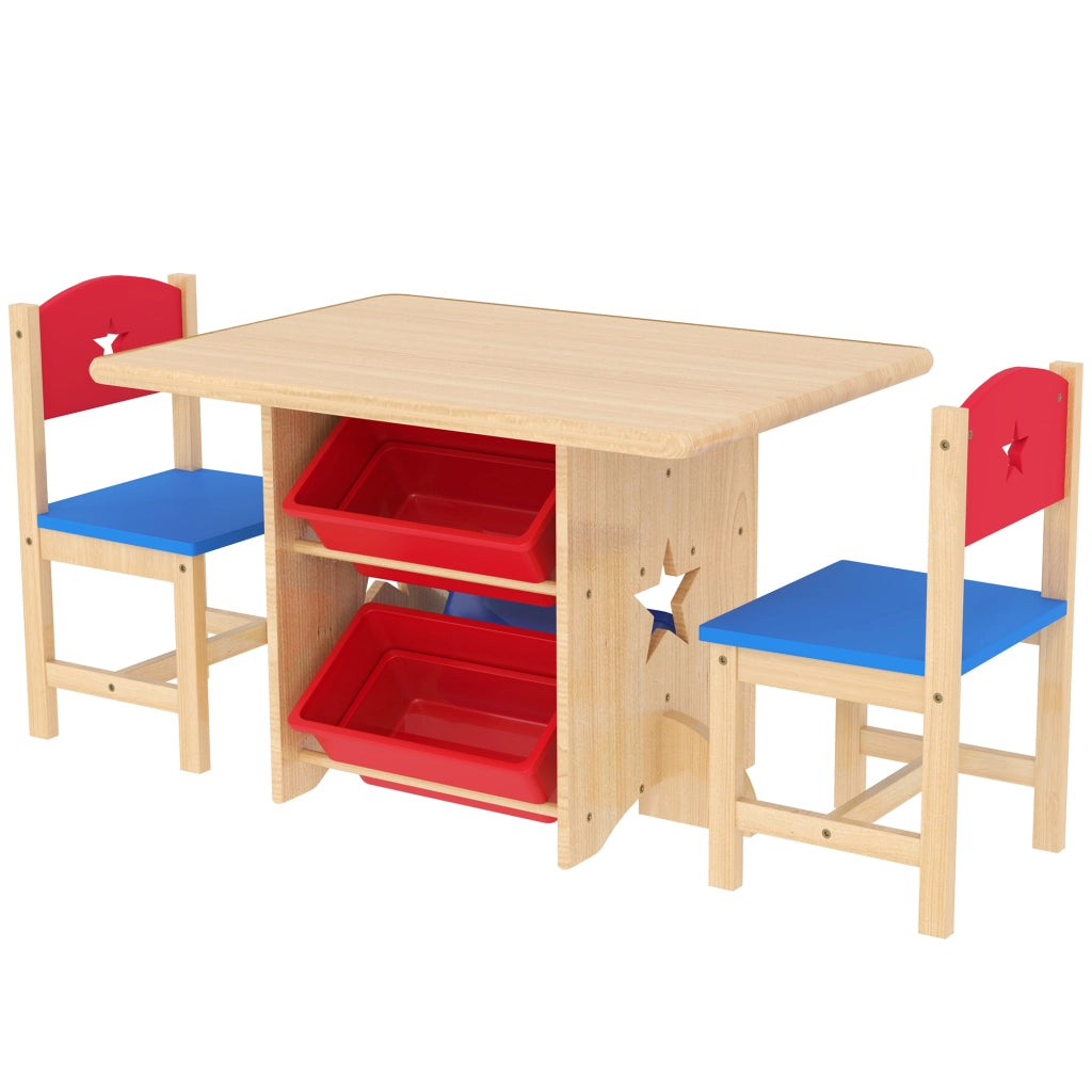 Tavolo con Sedie per Bambini 3-7 Anni ¨C Zephmum ¨C Legno e PP, 4 Contenitori