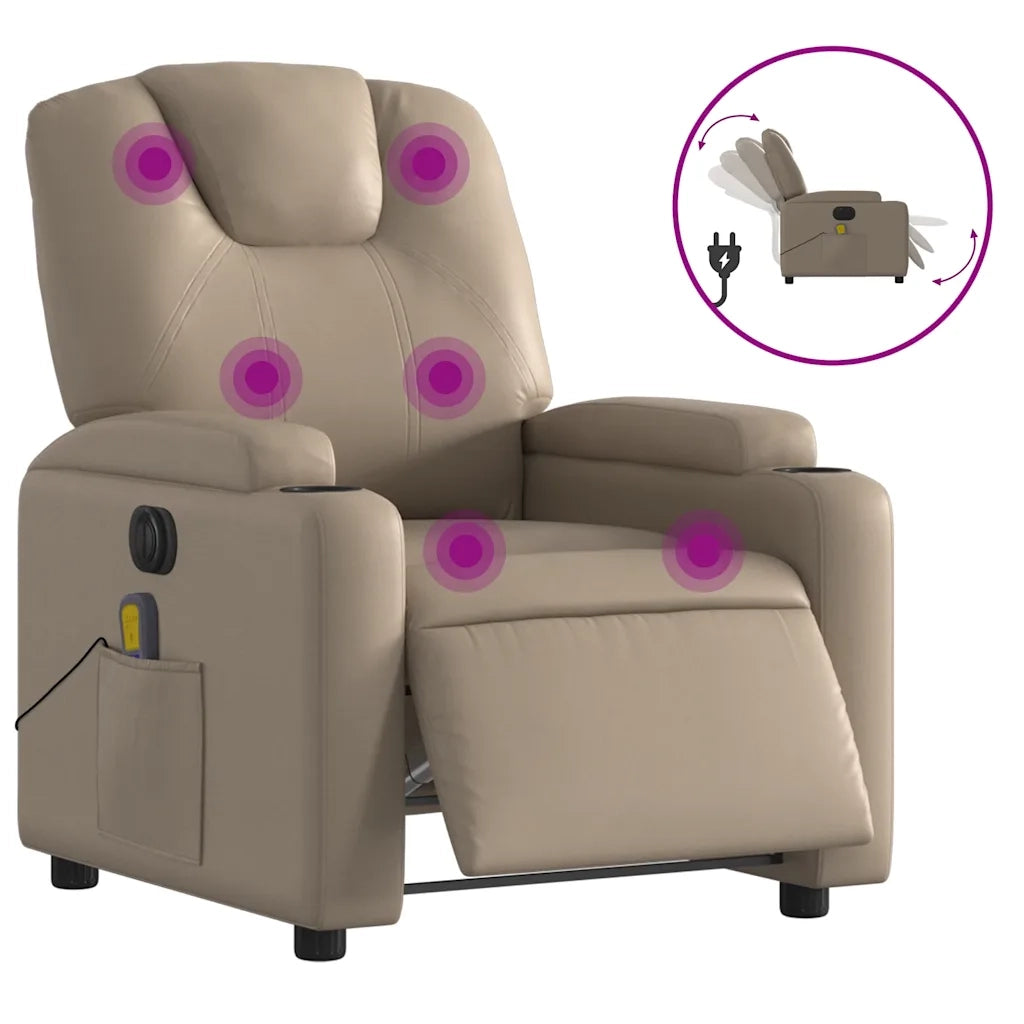 Divano Sedia-Poltrona Reclinabile Massaggio Elettrica Cappuccino Similpelle 999404