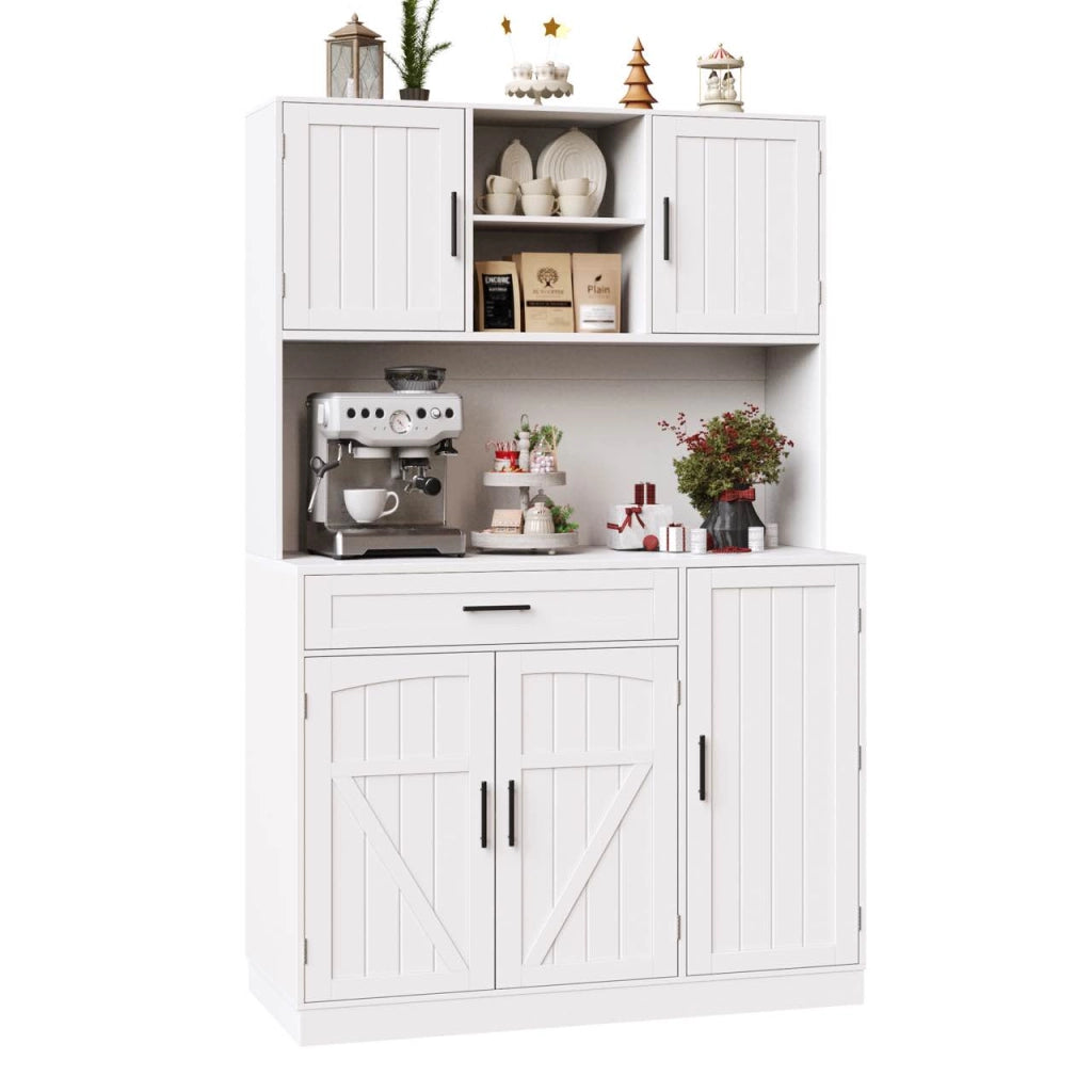 Armadio laterale cucina - Zephmum- 110x38x180 cm bianco stile country cinque porte LED e presa