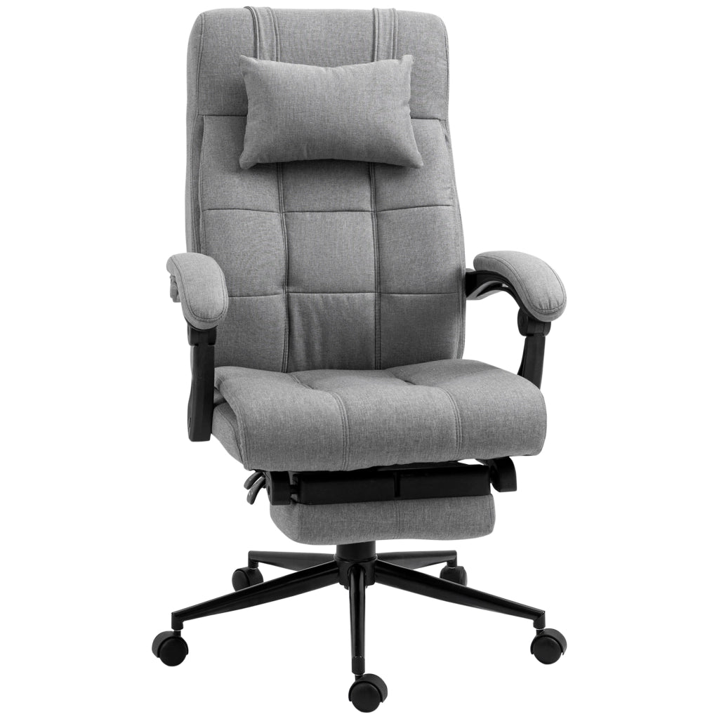 Sedia da ufficio ergonomica girevole con poggiatesta braccioli e poggiapiedi in lino grigio chiaro 66 × 76 × 112-120 cm