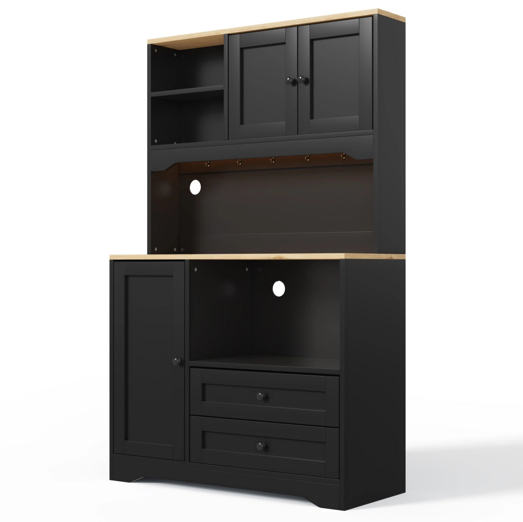 Buffet cucina multifunzionale con LED e prese; vano microonde 100x40x163 cm; nero