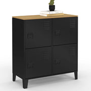 ESTER Credenza a 4 ante in metallo nero con piano in legno dal design industriale, altezza 70 cm