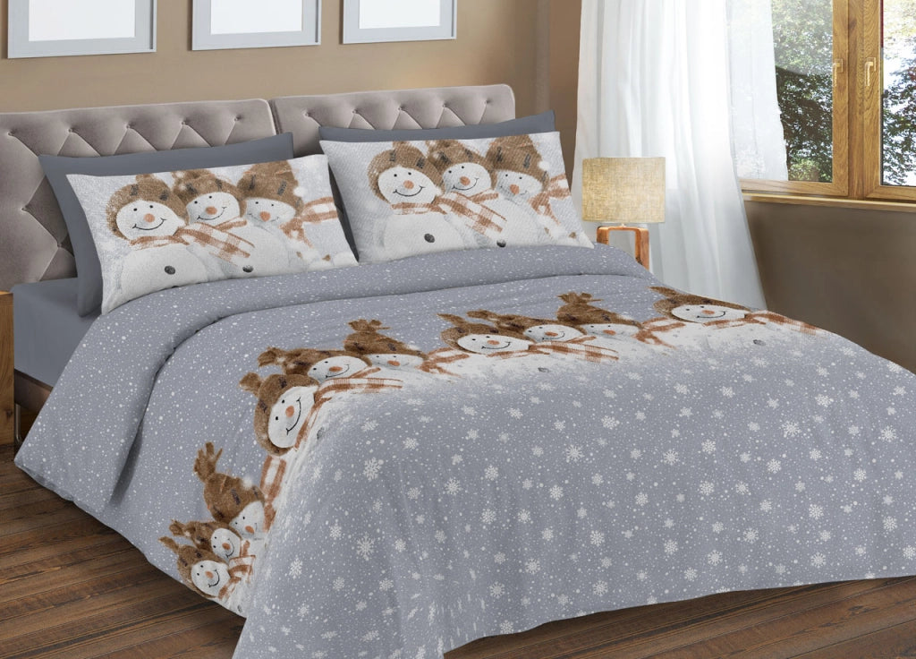 Copripiumino Sacco Piumone Pensieri Delicati Cotone Disegno Snowman - Singolo - Beige