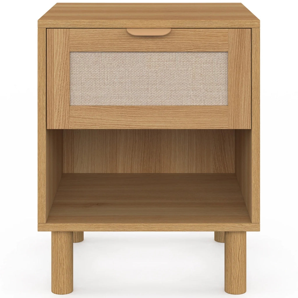 IDMarket - Set di 2 comodini a 1 cassetto ROBIN con nicchia in legno e tessuto effetto lino