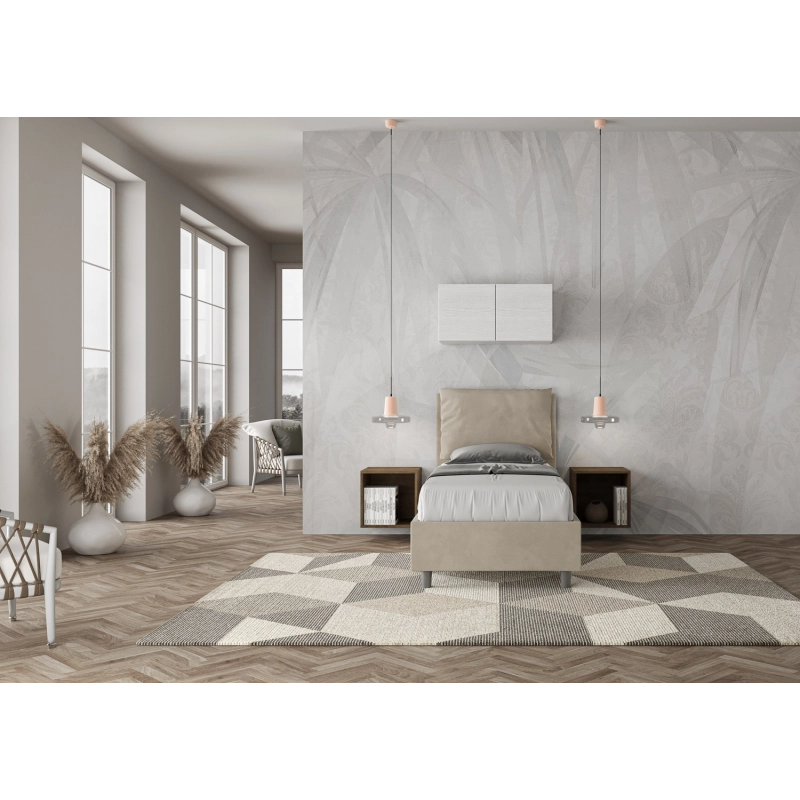 Letto imbottito Singolo 80x190 cm Antea - Con rete,Microfibra,Sabbia