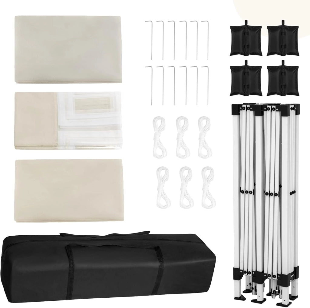 Gazebo Pieghevole da Giardino, Gazebo Idrorepellente Pop Up da 3x6m con Pannelli Laterali, Tendone da Esterno, Altezza Regolabile,Set di 4 Sacchi di Sabbia,con Custodia Beige