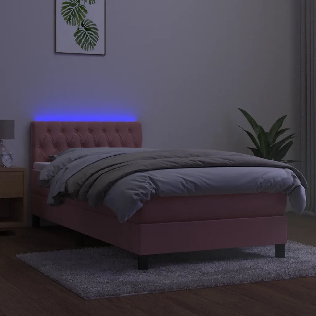 Letto a Molle con Materasso e LED Rosa 90x190 cm in Velluto 3134560