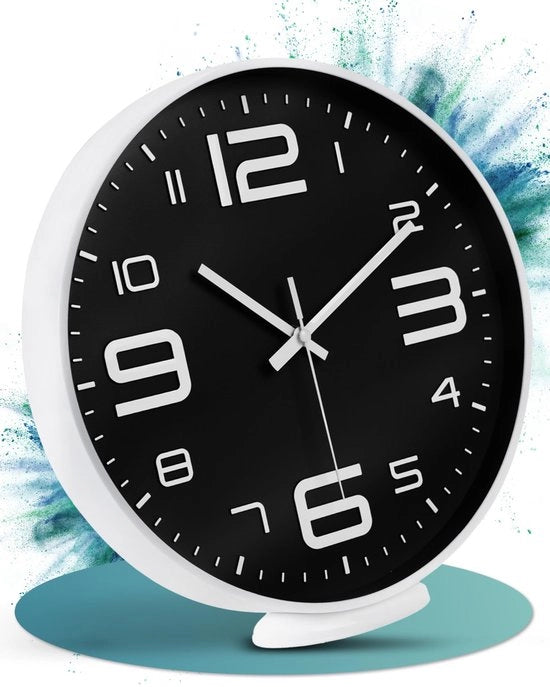 Orologio da parete da appoggiare o da appendere - Stile, classico e moderno - Nessun rumore di ticchettio - Per la camera da soggiorno (Bianco, 20 cm)