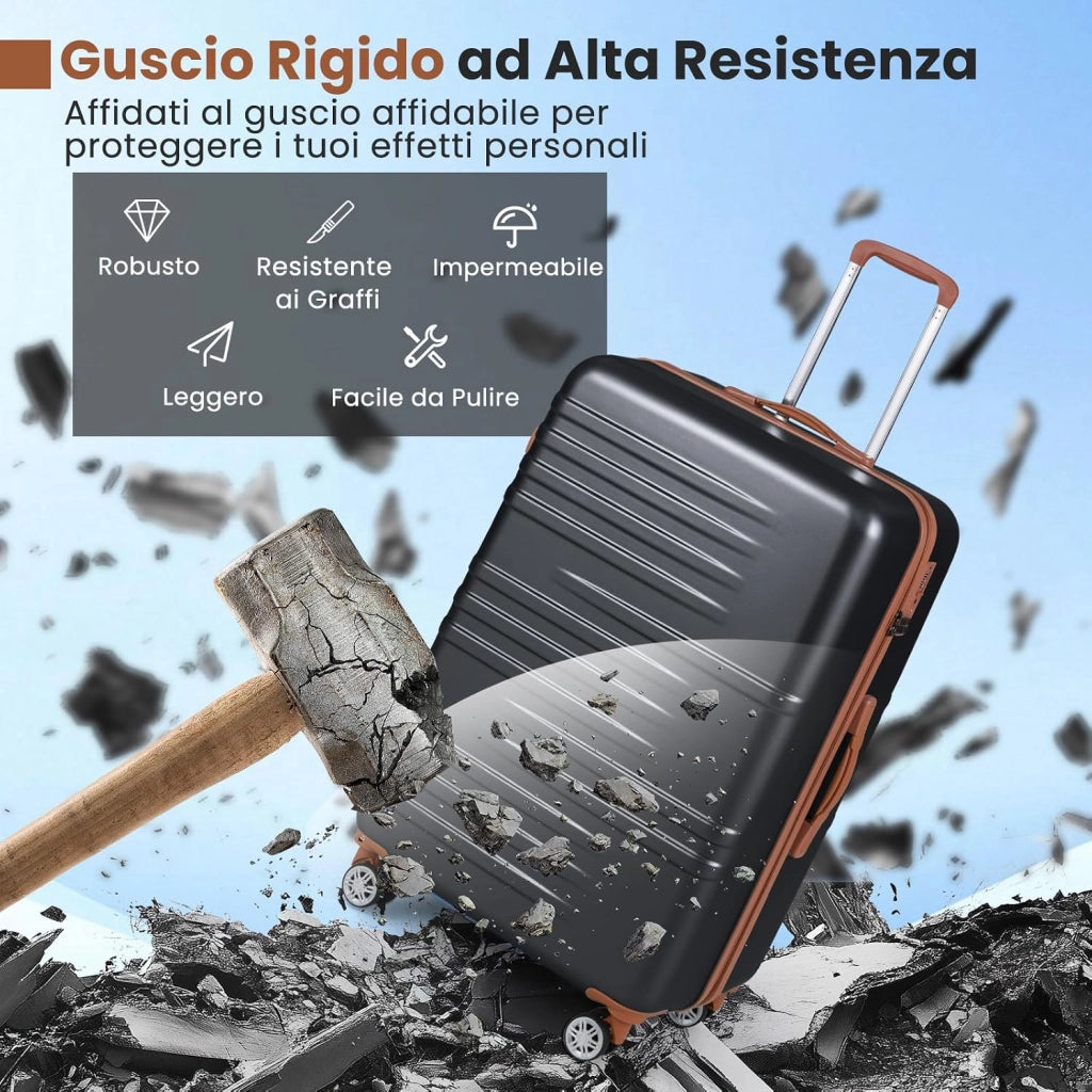 Set di Valigie Rigide 3 Pezzi, Set Valigia da Viaggio in ABS con TSA Lucchetto, Manico Telescopico in Alluminio e Ruote Piroettanti, 20", 24", 28" (Nero)