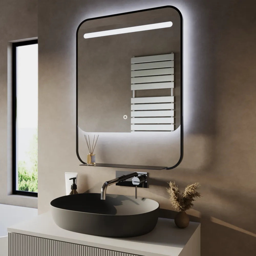 Specchio led retroilluminato 60x80cm con cornice nero opaco luce calda, neutra, fredda e anti-appannamento | Cetus