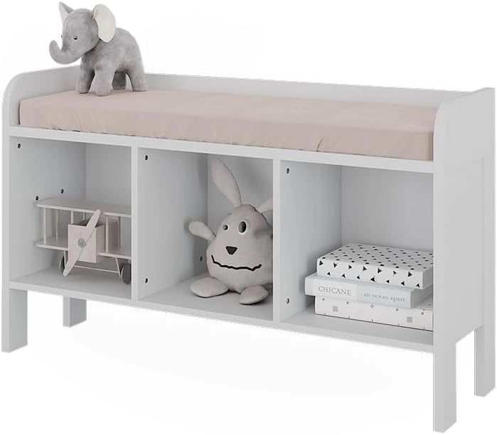 Scaffale per bambini Ajaton, Bianco, 107.2 x 63.8 cm, con scaffale per giocattoli e 3 vani aperti per riporre gli oggetti