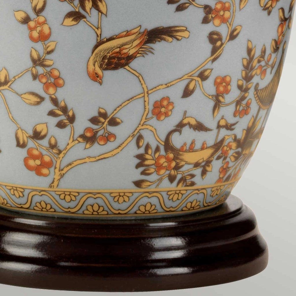 Lampada da tavolo in porcellana Gold Birds blu E27 Elstead