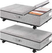 Commode rotazionale 360° con ruote - telaio metallico - contenitore di stoccaggio per sotto il letto - coperchio - cesta per la stoffa - organizzatore per cuscini scarpe coperte - 2 pezzi